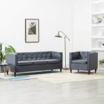 vidaXL Set canapele Chesterfield 2 piese gri tapițerie material textil (275629) Canapea