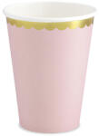 PartyDeco Party pohár, rózsaszín, arany szegéllyel, 220ml, 6db/cs