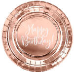 PartyDeco S. r. o Papír tányér, HB felirattal, rose gold, 18cm, 6 db/csomag