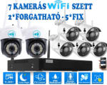  7 Kültéri MIX Wifi 2 forgatható és 5 fix 3MP megfigyelő kamera rendszer, 8 csatornás ONVIF NVR, színes éjszakai látás, H. 265+