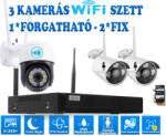  3 Kültéri MIX Wifi 1 forgatható és 2 fix 3MP megfigyelő kamera rendszer, 8 csatornás ONVIF NVR, színes éjszakai látás, H. 265+