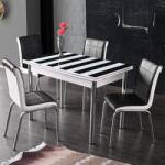 Seloo Set masa extensibila desen zebra 110x70 cu 6 scaune negre