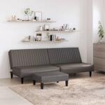 vidaXL Canapea extensibilă 2 locuri şi taburet, gri, piele ecologică (3081878) Canapea
