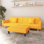 vidaXL Canapea extensibilă 2 locuri, 2 perne&taburet, galben, catifea (3081850) Canapea