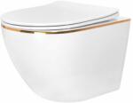 Rea Set vas WC suspendat Rea Carlo rimless alb - auriu cu capac softclose (5902557366033)