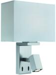 Searchlight 0882SS 1LT WALL LIGHT & RECTANGLE ARM LED READING LIGHT, SATIN SILVER, WHITE FABRIC SHADE