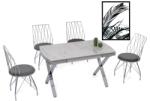 BYS Vega bővíthető étkezőasztal fehér marmo MDF lappal és ezüst fém lábakkal 79x132 cm