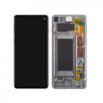 Samsung G973 Galaxy S10 LCD Kijelző+Érintőüveg+Előlap Keret, Ezüst, Prism Silver (GH82-18850G, GH82-18835G) Service Pack