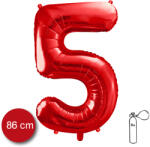 PartyDeco S. r. o 5. szám, fólia lufi, 86 cm, piros