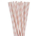 Papers Straws Set 25 Paie Biodegradabile Din Hartie, Roz Cu Dungi Albe