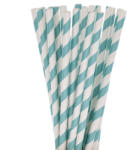 Papers Straws Set 25 Paie Biodegradabile Din Hartie, Turcoaz Cu Dungi Albe