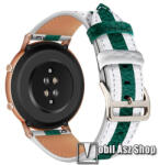  Okosóra szíj - FEHÉR / ZÖLD - valódi bőr, 75mm + 115mm hosszú, 20mm széles - SAMSUNG Galaxy Watch 42mm / Amazfit GTS / Galaxy Watch3 41mm / HUAWEI Watch GT 2 42mm / Galaxy Watch Active / Active 2 / Wa