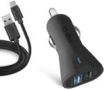 SBS - Autó Töltő 2x USB + Kábel USB / USB-C, fekete