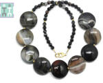  Colier din Agata Sardonix Disc 22x8 mm - Rotund Fatetat 4-4, 9 mm - Accesorii Gold Filled