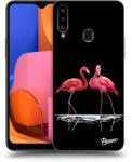 Picasee Husă neagră din silicon pentru Samsung Galaxy A20s - Flamingos couple