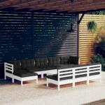 vidaXL Set mobilier de grădină cu perne, 11 piese, alb, lemn de pin (3097122) - vidaxl