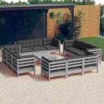 vidaXL Set mobilier de grădină cu perne, 13 piese, antracit, lemn pin (3096072) - vidaxl