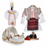 Set costum national fetita cu trusou botez landou si lumanare in decor traditional Denikos® 1051 NIK5511 (NIK5511)