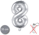 PartyDeco S. r. o 8. szám, fólia lufi, 35 cm, ezüst