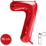 PartyDeco S. r. o 7. szám, fólia lufi, 86 cm, piros