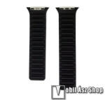  Okosóra szíj - valódi bőrpánt, mágneses, 115mm + 127mm hosszú - FEKETE - Apple Watch Series 1/2/3 42mm / 4/5/6/SE 44mm / 7/8 45mm / 10 46mm / Ultra / Ultra 2 49mm