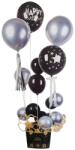 17 darabos asztali lufi dekoráció szett - Boldog születésnapot - Fekete és ezüst