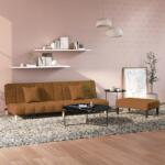 vidaXL Canapea extensibilă cu taburet, 2 locuri, maro, catifea (3080567) Canapea