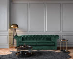Bedora Canapea Extensibila Oxford Chesterfield, 3 locuri, textil, verde Canapea