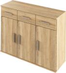 Mobikon Comoda 3 usi 3 sertare mdf natur stejar sonoma Resita 105x35x79.5 cm (0000263139) Comoda