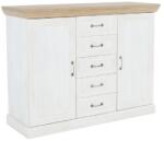 Mobikon Comoda 2 usi cu 5 sertare din pal alb pin nordic natur stejar salbatic Royal 127x46x98 cm (0000086105) Comoda