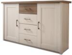 Mobikon Comoda 2 usi 4 sertare mdf pin alb stejar sonoma trufa Lumera 150x42x90 cm (0000187113) Comoda