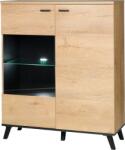 Mobikon Comoda 2 usi 1 vitrina mdf natur stejar lefkas negru Siran 101x40x121 cm (0000263074) Comoda