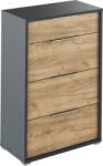 Mobikon Comoda 4 sertare mdf gri grafit maro stejar artisan Rioma 75x38x112.2 cm (0000281258) Comoda