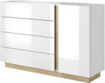 Mobikon Comoda 1 usa 4 sertare mdf natur stejar Grandson alb lucios City 138.2x40x90.5 cm (0000264432) Comoda
