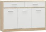 Mobikon Comoda 3 usi 2 sertare mdf alb stejar sonoma Teyo 123x34x85 cm (0000237192) Comoda