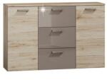 Mobikon Comoda, 2 usi, 3 sertare, din pal maro stejar san marino latte lucios, Assor, 130x35x85 cm (0000146434) Comoda