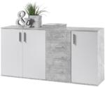 Mobikon Comoda 3 usi 4 sertare pal alb gri Poppy 160x35x82 cm (0000193921) Comoda