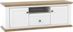 Mobikon Comoda TV, din mdf alb si maro stejar, Grandleon, 150x45x55 cm (0000264786) Comoda