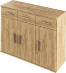 Mobikon Comoda 3 usi 3 sertare mdf maro stejar artisan Resita 105x35x79.5 cm (0000263138) Comoda