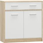 Mobikon Comoda 2 usi 1 sertar din mdf alb maro stejar sonoma Teyo 83x34x85 cm (0000237190) Comoda