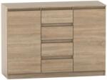 Mobikon Comoda cu 2 usi si 4 sertare din mdf stejar sonoma Hany 134x49x95 cm (0000281066) Comoda