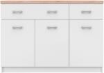 Mobikon Comoda 3 usi 2 sertare pal alb si maro stejar sonoma Topty 120x33x85 cm (0000147871) Comoda