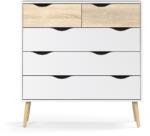 Mobikon Comoda, 5 sertare, din mdf stejar sonoma alb, Oslo, 99x39x101 cm (0000239459) Comoda