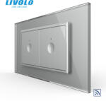 LIVOLO Intrerupator tactil simplu + Intrerupator tactil simplu, 4M, cu rama sticla crystal Livolo (VL-2FC1-2AP-P9E)