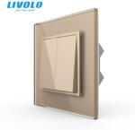 LIVOLO Intrerupator mecanic dublu cruce 2M, cu rama sticla Livolo (VL-2FCMM10A-1AP-P7E)