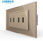 LIVOLO Priza cvadrupla USB, 4M, cu rama sticla Livolo (VL-4FCUS-1IP-P9E)