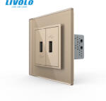 LIVOLO Priza dubla USB cu panou sticla, marca Livolo (VL-2FCUS-1AP-P7E)