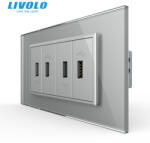 LIVOLO Priza cvadrupla USB, 4M, cu rama sticla Livolo (VL-4FCUS-1AP-P9E)