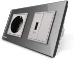 LIVOLO Priza simpla schuko + modul USB si panou sticla Livolo (VL-C7C1EU/VL-C791USB-11)