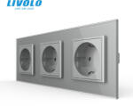 LIVOLO Priza tripla Schuko cu panou din sticla Crystal Livolo (VL-C7-3FCTC16A-6I)